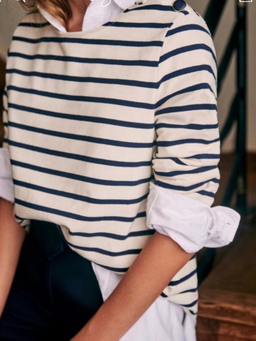 (Size small) Sezane Colette Mariniere Ecru Navy Striped Top - Picture 2 of 10